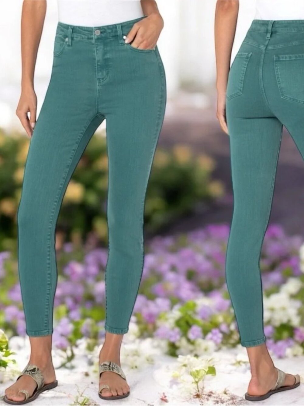 Liverpool Green Denim Jeans Pull On Gia Glider Size 4 Size 27